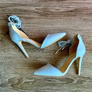 Periwinkle Suede Point Toe Laced Up Heel